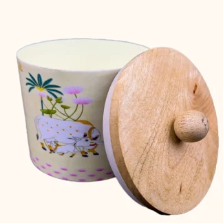 Metal Pichwai Jar with Wooden Lid