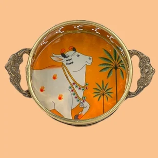 Pichwai Printed Brass Tray - 6 inch