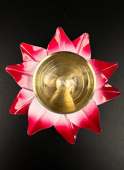 Handpainted Brass Lotus Shaped Diya
