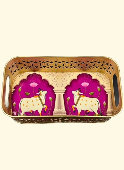 Rectangular Tray with Pichwai Design