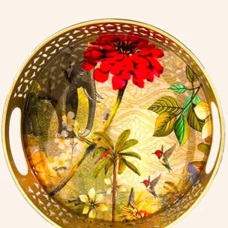 Metal Designer Elephant Round Tray