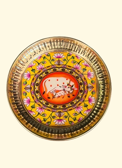 Brass Plate with Pichwai Print - 6 inch