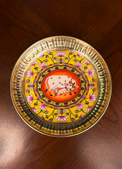 Brass Plate with Pichwai Print - 6 inch