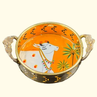 Pichwai Printed Brass Tray - 6 inch